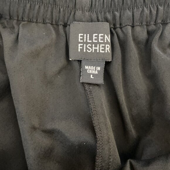 Eileen Fisher L Silk Pants Black Elastic Waist Wide Leg Pull On - Picture 7 of 7